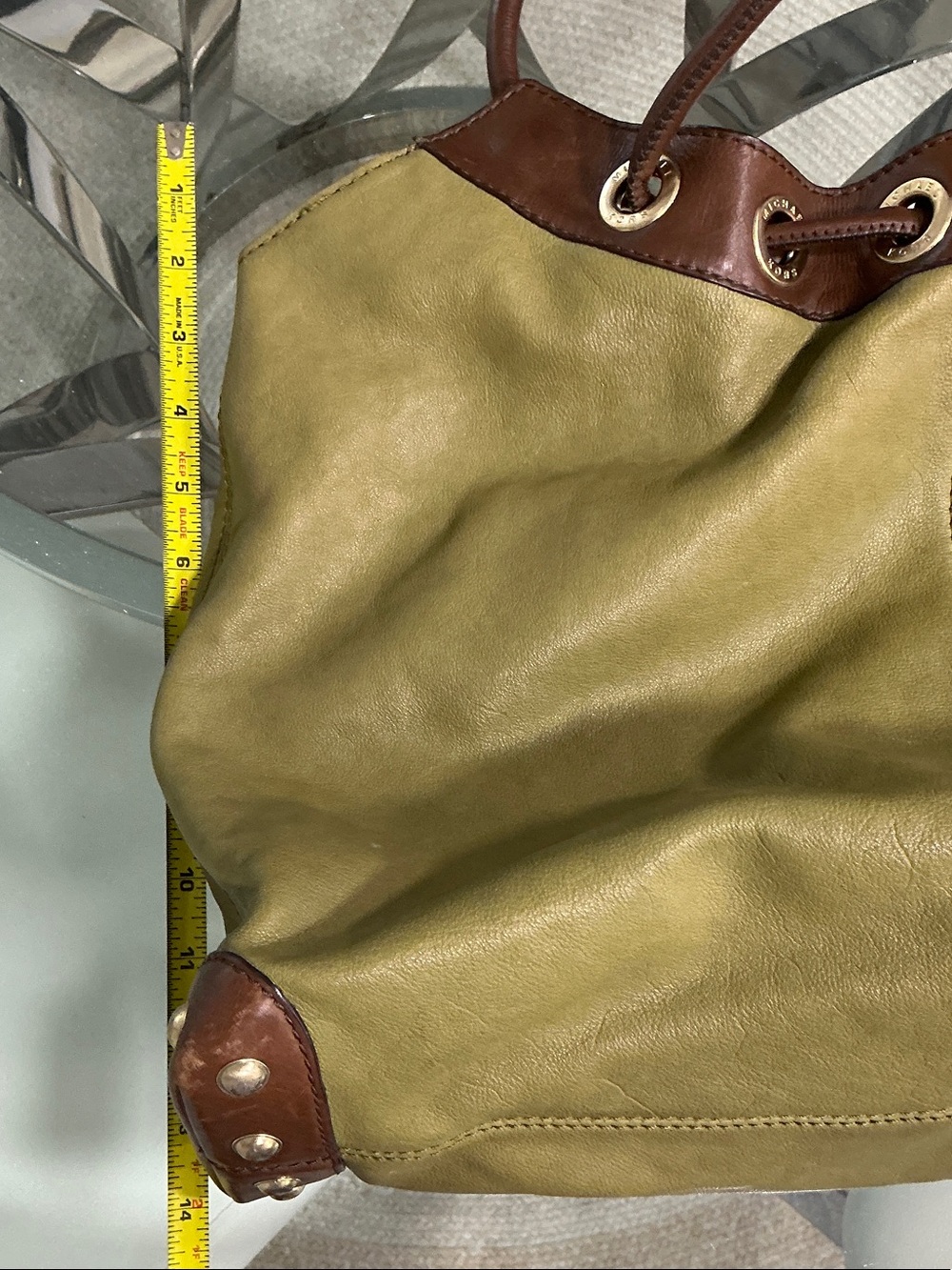 Michael Kors Olive and Brown Drawstring Shoulder Tote - Picture 12 of 13